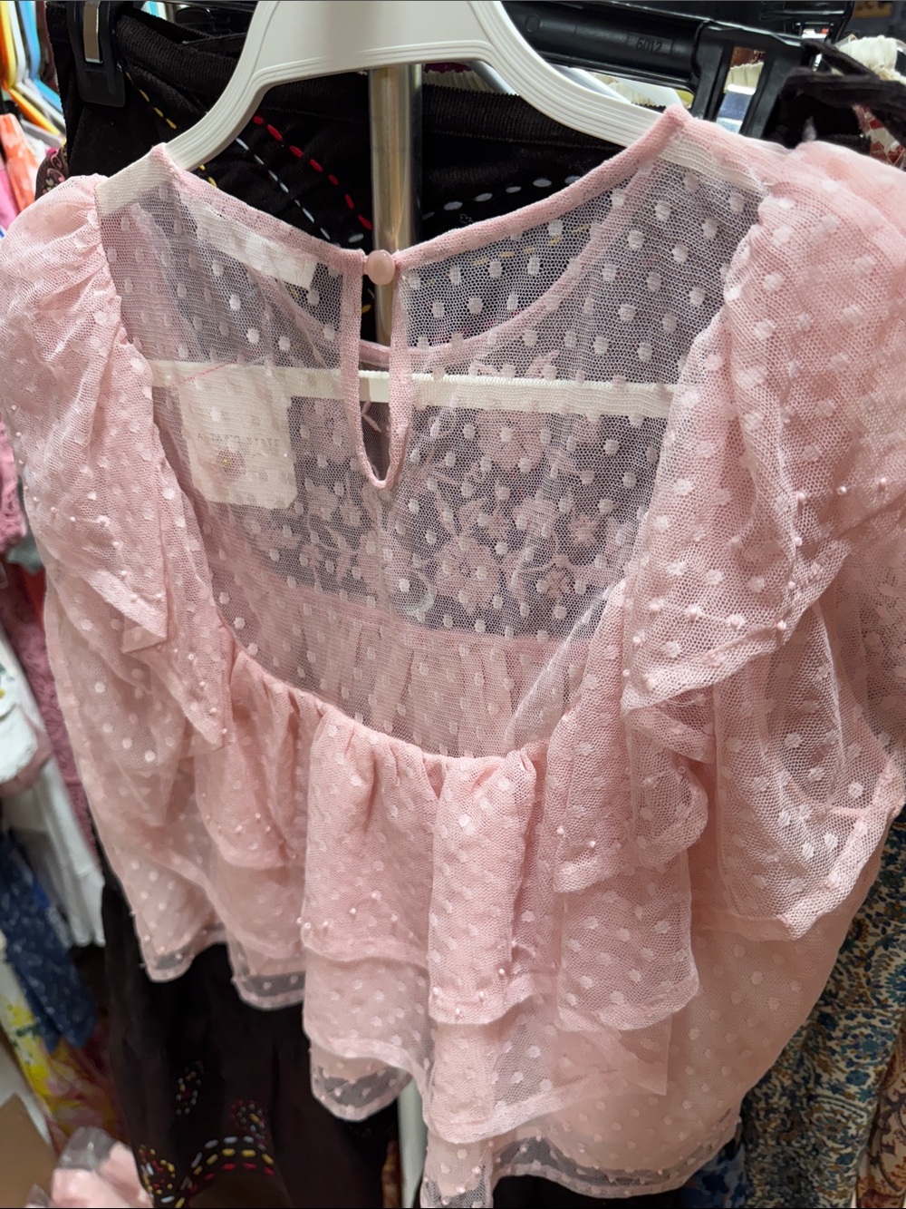Altar'd State Pink Swiss Dot Layered Ruffle Blouse - Picture 6 of 6